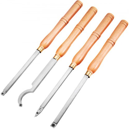 Wood Turning Tools for Lathe 4 PCS Set, Carbide Lathe Tools with Diamond Shape, Round, Square Cutters, Turning Lathe Chisels with Comfortable Grip Handles Lathe Tools for Craft DIY Hobbyists