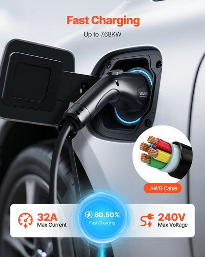 EV Charger Extension Cable, 32Amp 40 ft J1772 Extension Cord Compatible with 120V-240V SAE J1772 Electric Vehicle Chargers, Level 1/Level 2 IP66 Heavy Duty Car Charging Cable with Carrying Bag