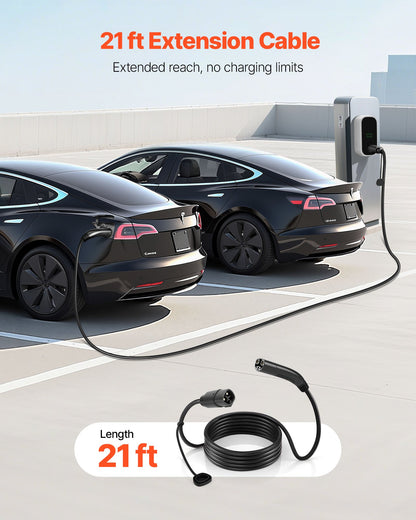 EV Charger Extension Cable for Tesla, 48Amp 21 ft Max 240V 11.52 kW with NACS Plug, EV Extension Cord for Level 1/2 Tesla Mobile/Wall Connector/Destination Charger, Model Y/X/3/S, Carrying Bag