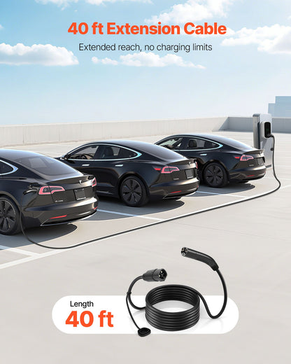 EV Charger Extension Cable for Tesla, 48Amp 40 ft Max 240V 11.52 kW with NACS Plug, EV Extension Cord for Level 1/2 Tesla Mobile/Wall Connector/Destination Charger, Model Y/X/3/S, Carrying Bag