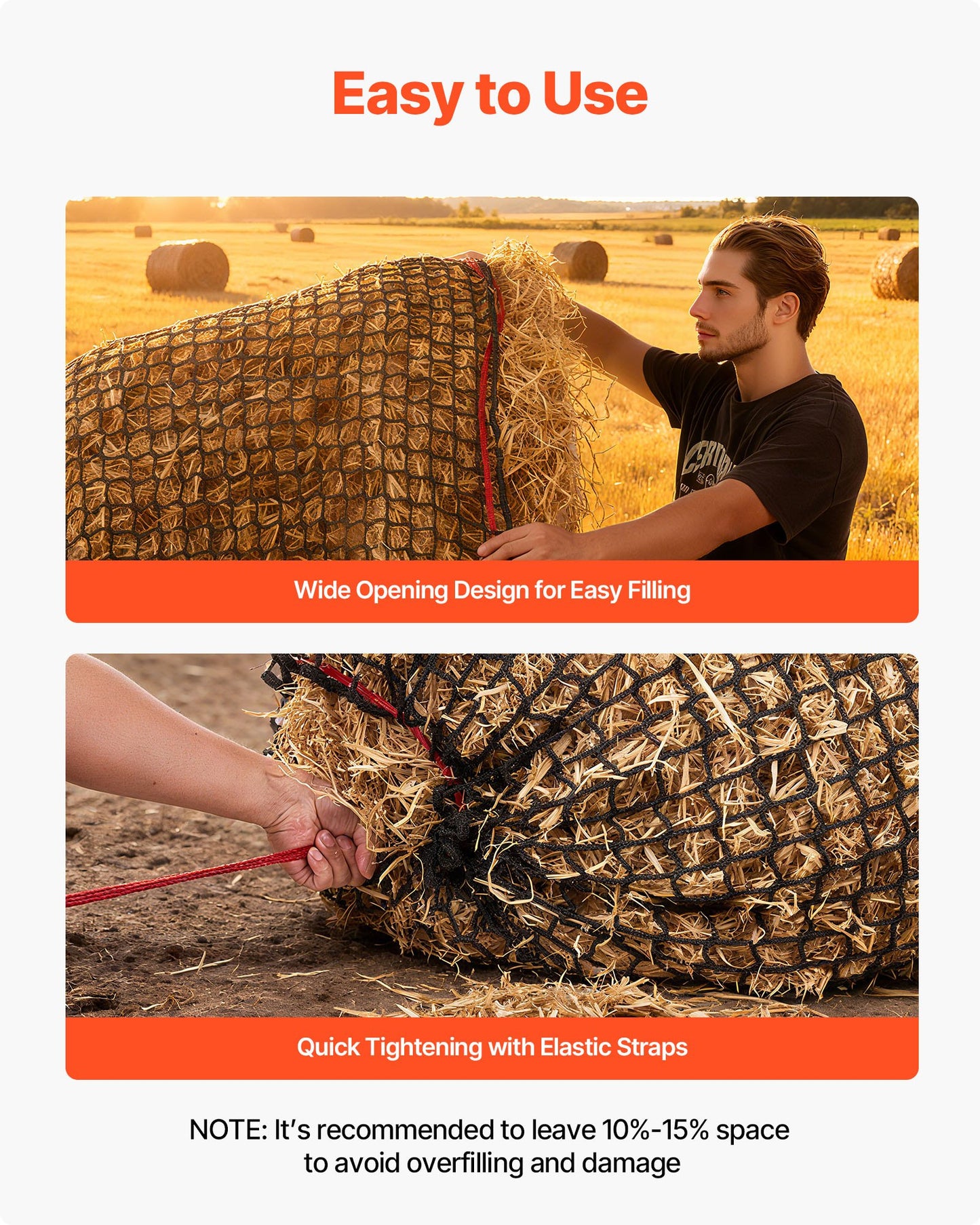 Round Bale Hay Net, 4.92 x 4.92 x 4.92 ft, 1.5 inch Holes, PE Material, Knotless Design, with Zip Ties, Needle Shuttle, Repair Twine and Storage Bag, Slow Feeder Round Bale Net for Horses