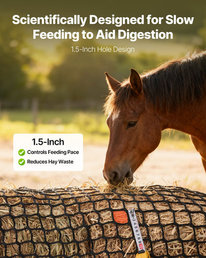 Round Bale Hay Net, 5.91 x 5.91 x 5.91 ft, 1.5 inch Holes, PE Material, Knotless Design, with Zip Ties, Needle Shuttle, Repair Twine and Storage Bag, Slow Feeder Round Bale Net for Horses