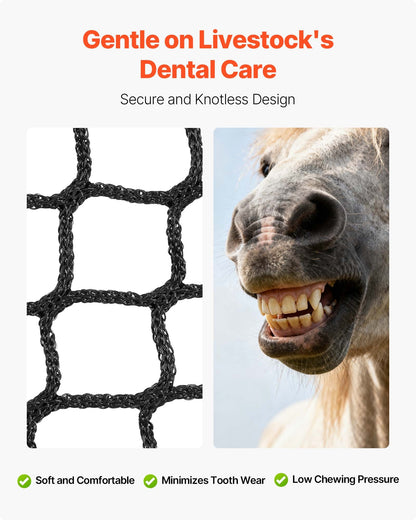 Round Bale Hay Net, 4.92 x 4.92 x 4.92 ft, 1.65 inch Holes, PE Material, Knotless Design, with Self-Locking Zip Ties, Needle Shuttle, and Repair Twine, Slow Feeder Round Bale Net for Horses