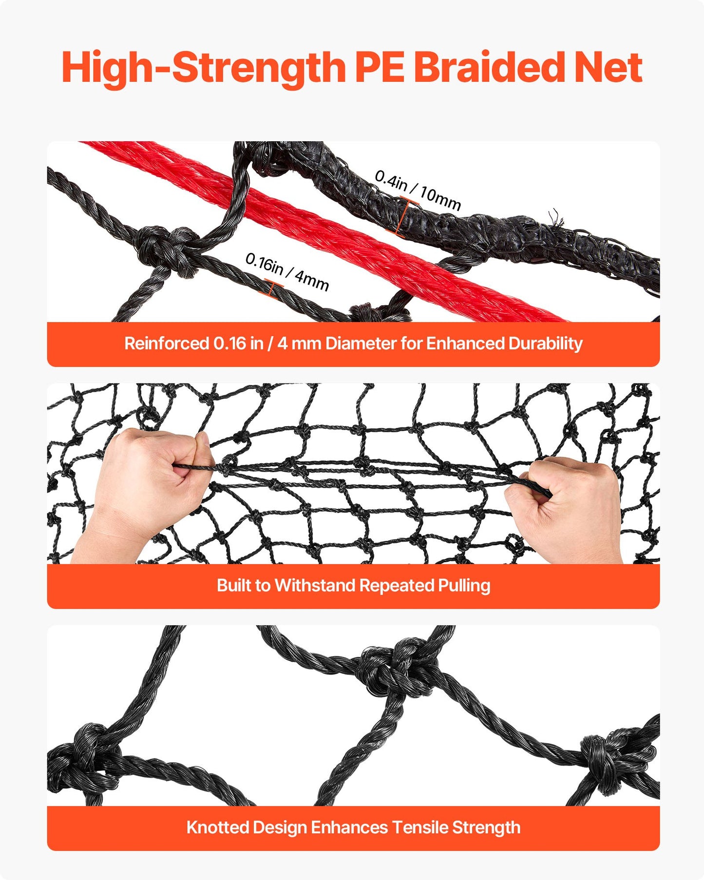 Round Bale Hay Net, 4.92 x 4.92 x 4.92 ft, 1.75 inch Holes, PE Material, Reinforced Knotted Design, with Zip Ties, Needle Shuttle, and Repair Twine, Slow Feeder Round Bale Net for Horses