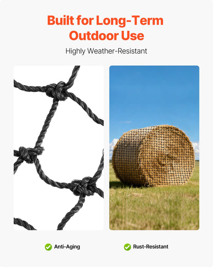 Round Bale Hay Net, 4.92 x 4.92 x 4.92 ft, 1.75 inch Holes, PE Material, Reinforced Knotted Design, with Zip Ties, Needle Shuttle, and Repair Twine, Slow Feeder Round Bale Net for Horses