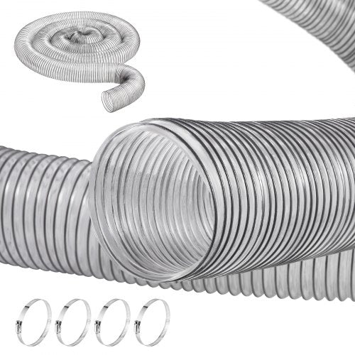 Dust Collection Hose, 4'' x 20', Thickened PVC Material Puncture-Resistant Flexible Clear Hose with Carbon Steel Wire Coil 4 x 304 Stainless Clamps, for Table Saw, Band Saw, Planer, Jointer