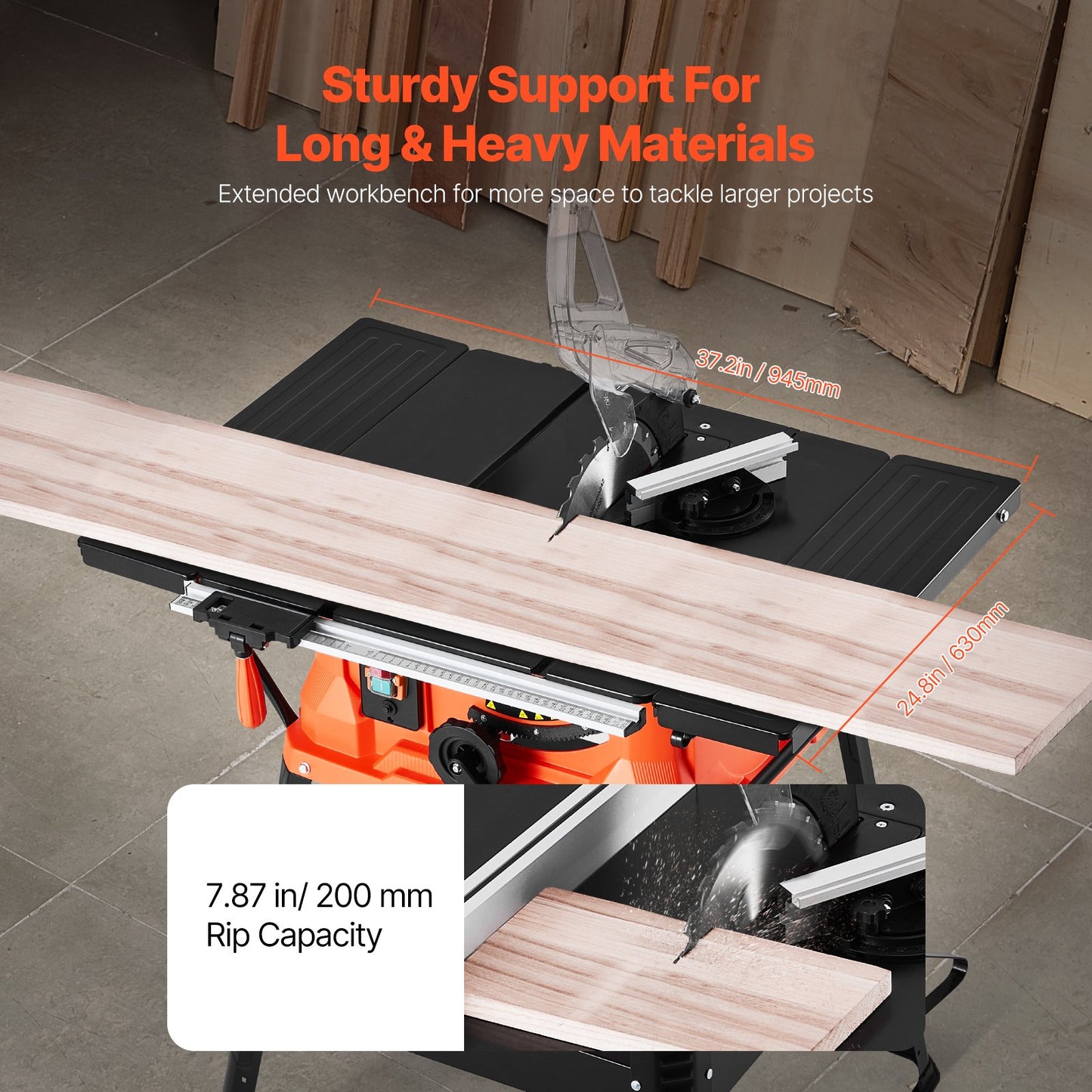 Table Saw with Stand, 1800W Portable Compact Table Saw, 254MM Saw Blade OD, 200MM Max. Cutting Capacity, 4,800rpm Cutting Speed, with 24-Teeth Saw Blade, for Woodworking and Furniture Making