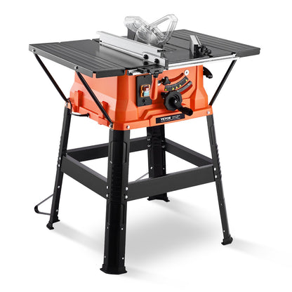 Table Saw with Stand, 1800W Portable Compact Table Saw, 254MM Saw Blade OD, 200MM Max. Cutting Capacity, 4,800rpm Cutting Speed, with 24-Teeth Saw Blade, for Woodworking and Furniture Making