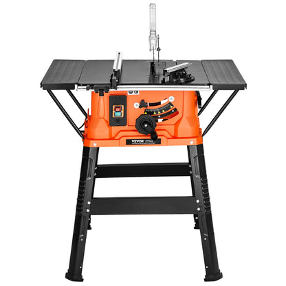 Table Saw with Stand, 1800W Portable Compact Table Saw, 254MM Saw Blade OD, 200MM Max. Cutting Capacity, 4,800rpm Cutting Speed, with 24-Teeth Saw Blade, for Woodworking and Furniture Making
