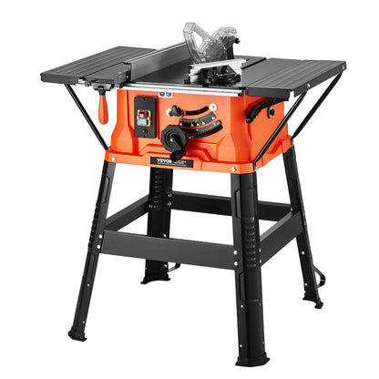 Table Saw with Stand, 1800W Portable Compact Table Saw, 254MM Saw Blade OD, 200MM Max. Cutting Capacity, 4,800rpm Cutting Speed, with 24-Teeth Saw Blade, for Woodworking and Furniture Making