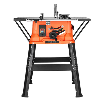 Table Saw with Stand, 1800W Portable Compact Table Saw, 254MM Saw Blade OD, 200MM Max. Cutting Capacity, 4,800rpm Cutting Speed, with 24-Teeth Saw Blade, for Woodworking and Furniture Making