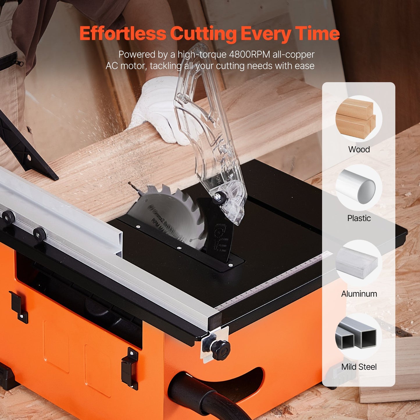 Table Saw, 1200W Portable Compact Table Saw, 210MM Saw Blade OD Construction Circular Saw, 225MM Max. Cutting Capacity, 4800rpm Cutting Speed, with 24-tooth Saw Blade, Miter Gauge, for DIY Woodworking and Furniture Making