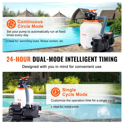 Sand Filter Pump for Above Ground Pools, 12-inch, 3000 GPH, 1/2 HP Swimming Pool Pumps System & Filters Combo Set with 6-Way Multi-Port Valve & Strainer Basket, for Domestic and Commercial Pools