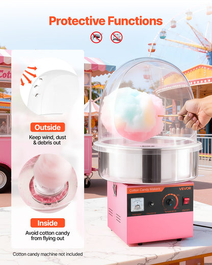 Cotton Candy Machine Cover, Transparent Acrylic Dome Bubble Shield, Cotton Candy Machine Bubble Shield Compatible with 15inch Cottons Candies Machines Bowl for Party, Shops, Bottom Groove Design