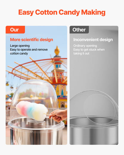 Cotton Candy Machine Cover, Transparent Acrylic Dome Bubble Shield, Cotton Candy Machine Bubble Shield Compatible with 15inch Cottons Candies Machines Bowl for Party, Shops, Bottom Groove Design