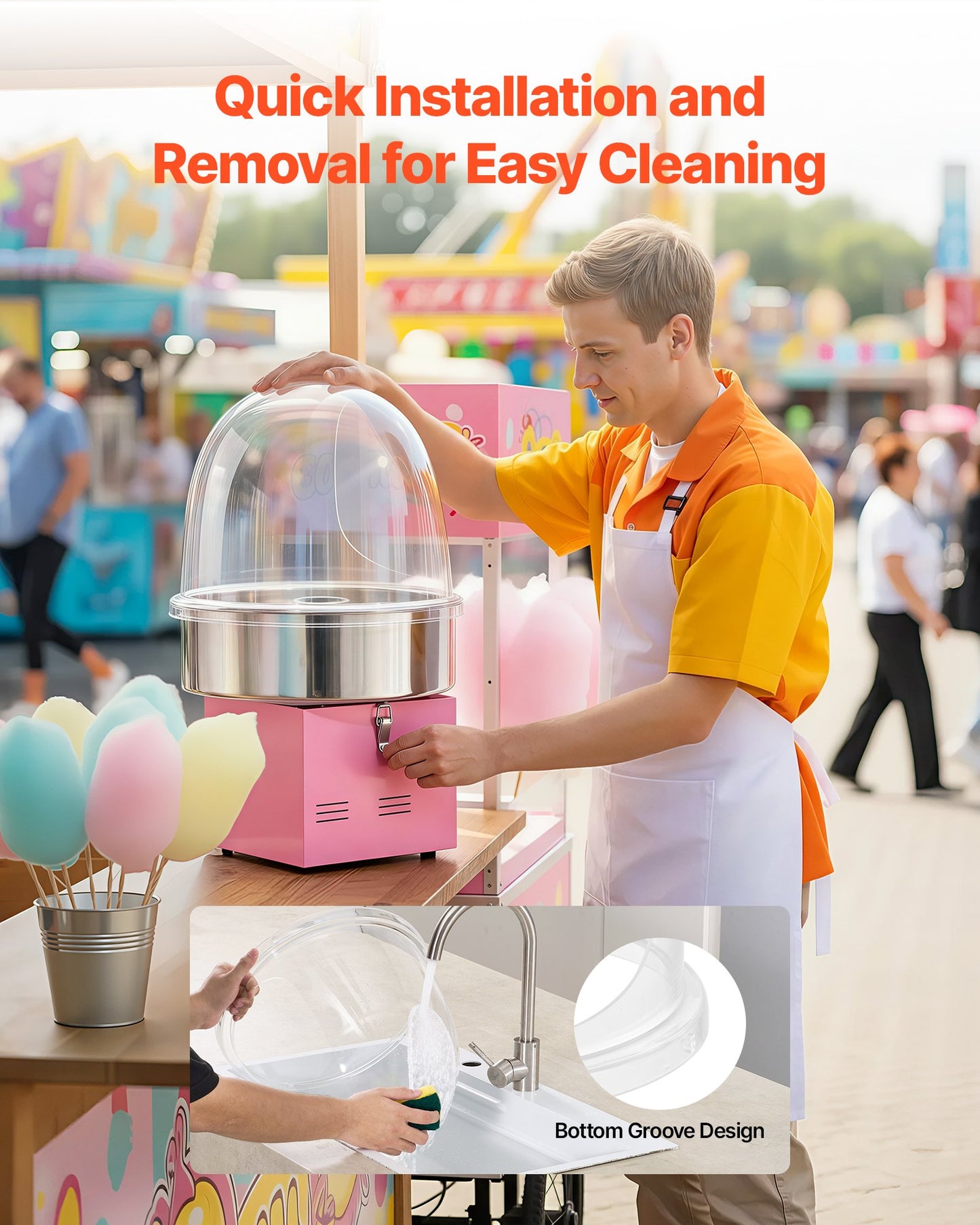 Cotton Candy Machine Cover, Transparent Acrylic Dome Bubble Shield, Cotton Candy Machine Bubble Shield Compatible with 15inch Cottons Candies Machines Bowl for Party, Shops, Bottom Groove Design