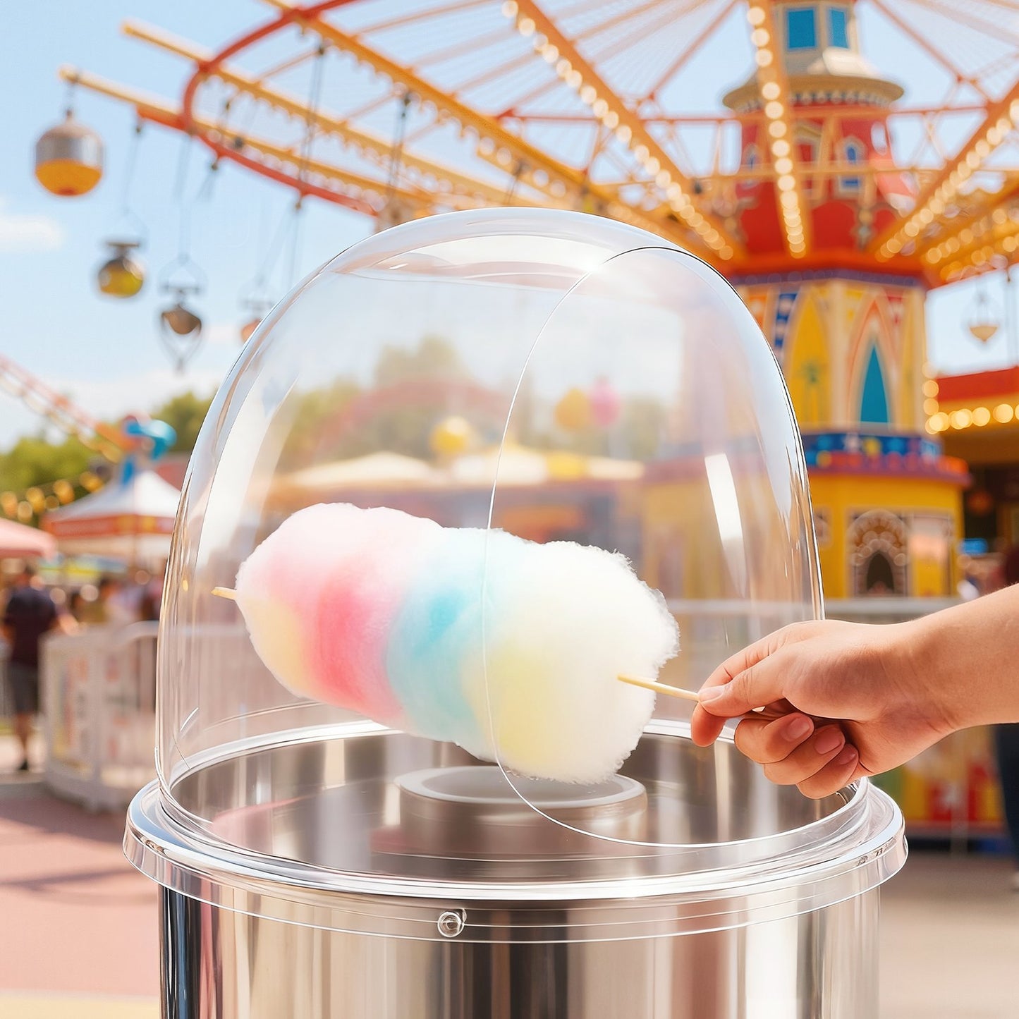 Cotton Candy Machine Cover, Transparent Acrylic Dome Bubble Shield, Cotton Candy Machine Bubble Shield Compatible with 15inch Cottons Candies Machines Bowl for Party, Shops, Bottom Groove Design
