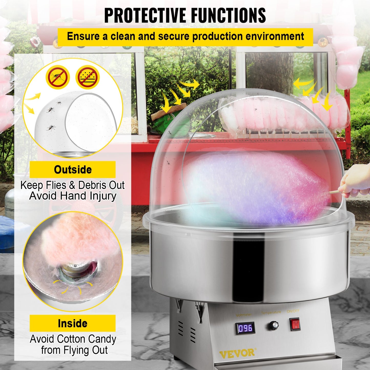 Sockervaddsmaskin 20,5" Diameter Candy Floss Lock för Candy Floss Maker Machine 52 cm Dome Shield Lock för kommersiell Candyfloss Machine