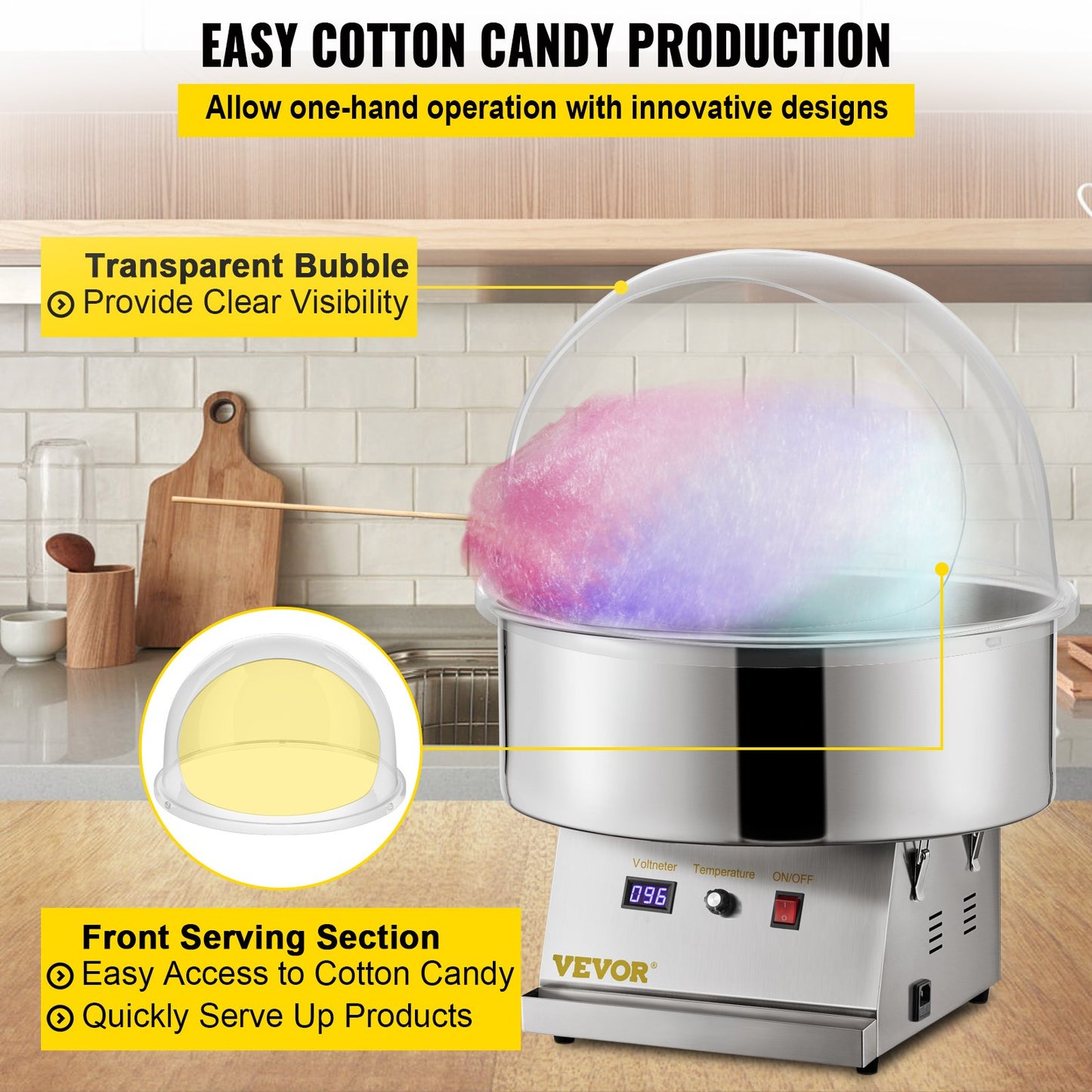 Sockervaddsmaskin 20,5" Diameter Candy Floss Lock för Candy Floss Maker Machine 52 cm Dome Shield Lock för kommersiell Candyfloss Machine
