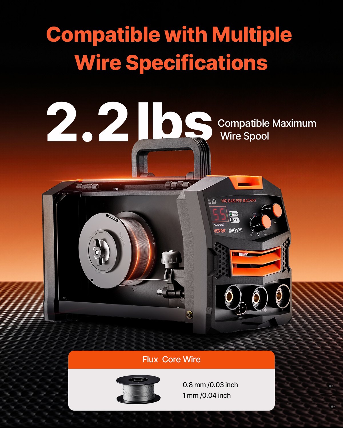 MIG-Schweißgerät, 130 Ampere, gasloses MIG-Schweißgerät mit Fülldraht und IGBT-Wechselrichter