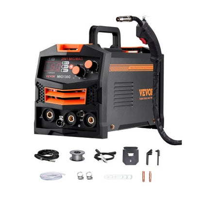 MIG Welder, 130A Synergic Mig Welding Machine, 2-in-1 Gas MIG/Gasless Flux Core MIG Multi-Process Welder Machine, 110V Portable Mig Welder with IGBT Inverter Technology & Digital Display Screen