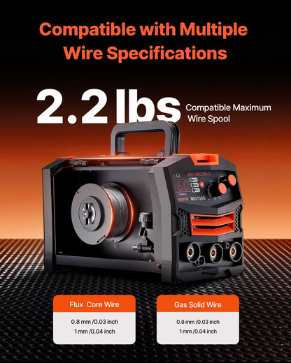 MIG-Schweißgerät 130A Schweißgerät 2-in-1 Gas-MIG/Gasloses Fülldrahtschweißgerät