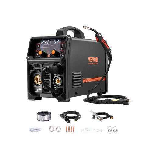 Pro MIG Welder, 200A Pluse Mig Welding Machine, 5-in-1 Synergic Welder Machine MIG Pluse/Gas MIG/Flux Core MIG/Stick/Lift TIG, 110V/220V Dual Voltage Aluminum Mig Welder with LCD Screen Display