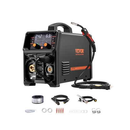 Pro MIG Welder, 200A Pluse Mig Welding Machine, 5-in-1 Synergic Welder Machine MIG Pluse/Gas MIG/Flux Core MIG/Stick/Lift TIG, 110V/220V Dual Voltage Aluminum Mig Welder with LCD Screen Display