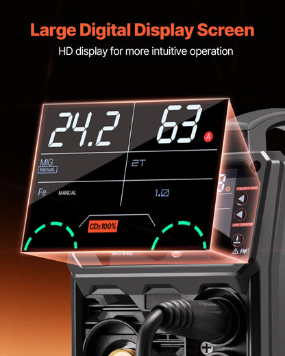 Pro MIG Welder, 250A Pluse Mig Welding Machine, 5-in-1 Synergic Welder Machine MIG Pluse/Gas MIG/Flux Core MIG/Stick/Lift TIG, 110V/220V Dual Voltage Aluminum Mig Welder with LCD Screen Display