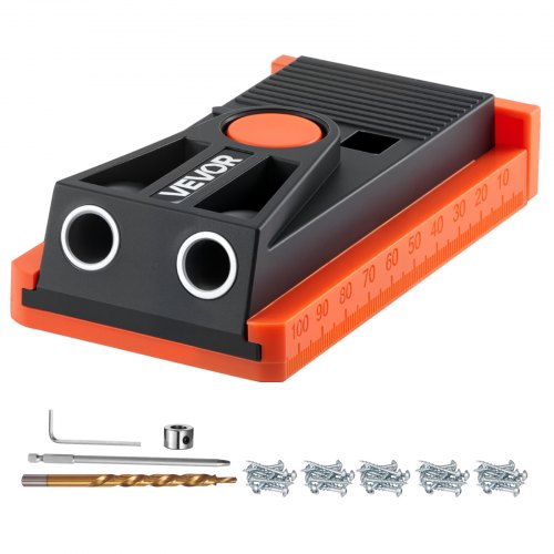 Pocket Hole Jig Kit, 1/2 to 1-1/2 in Adjustable, Mini Jig Pocket Hole System with Step Drill, Hex Wrench, Drill Stop Ring, Square Drive Bit, and Screws, Reinforced Nylon Frame, for Woodworking