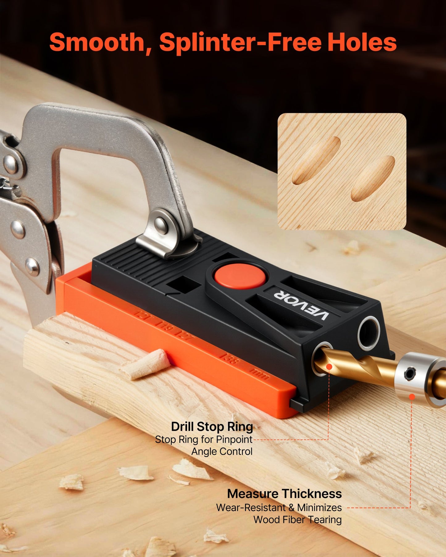 Pocket Hole Jig Kit, 1/2 to 1-1/2 in Adjustable, Mini Jig Pocket Hole System with Step Drill, Hex Wrench, Drill Stop Ring, Square Drive Bit, and Screws, Reinforced Nylon Frame, for Woodworking