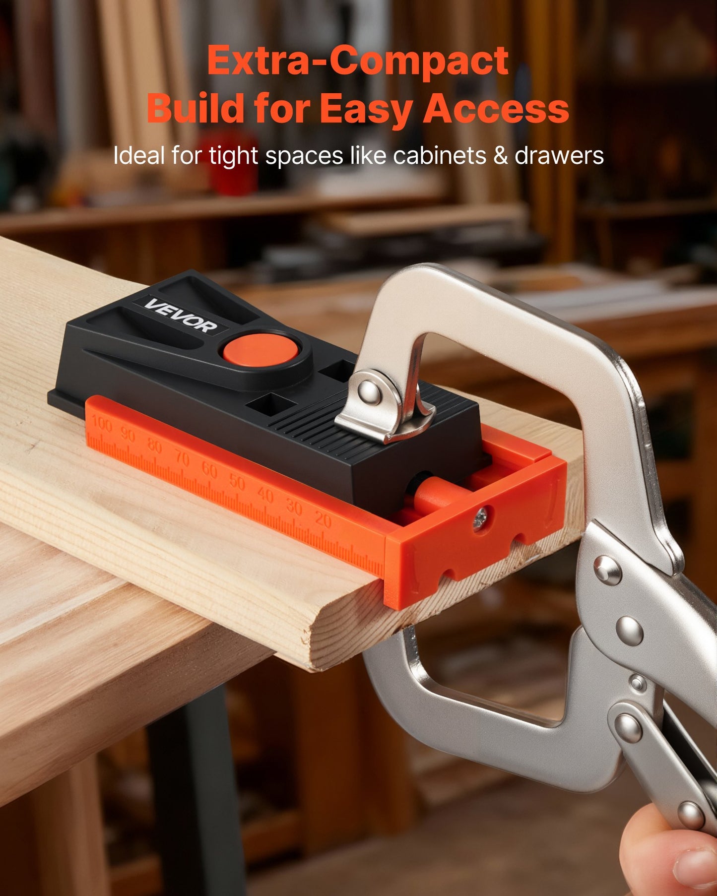Pocket Hole Jig Kit, 1/2 to 1-1/2 in Adjustable, Mini Jig Pocket Hole System with Step Drill, Hex Wrench, Drill Stop Ring, Square Drive Bit, and Screws, Reinforced Nylon Frame, for Woodworking