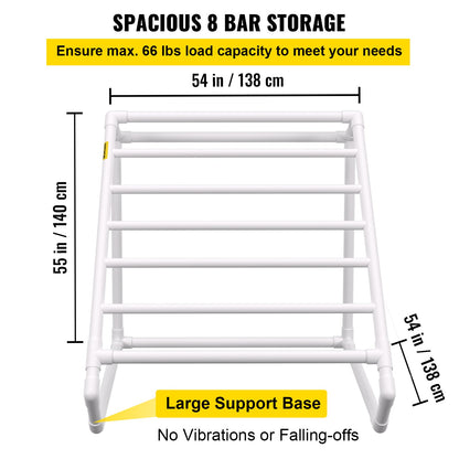 Pool Handdukshållare, 8 Bar, Vit, Fristående utomhus PVC Triangulär Poolside Förvaringsorganisator, Inkluderar 8 Handduksklämmor, Mesh Bag, Krok, Förvarar även flottörer och paddlar, för stranden, swimmingpool