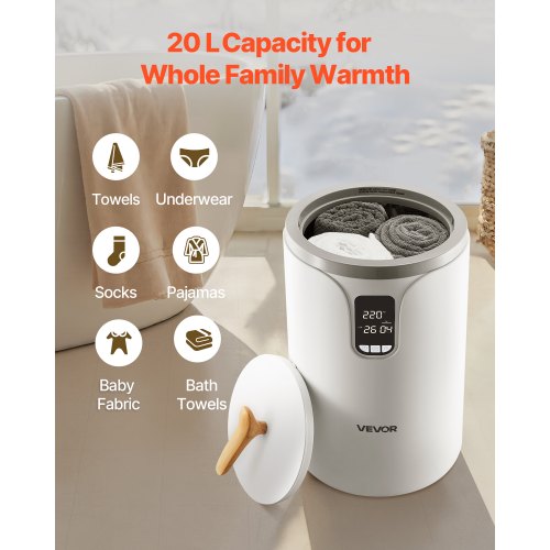 20-Liter-Handtuchwärmer mit LED-Anzeige, Timer und Sicherheitsverriegelung für Temperatureinstellung | EU