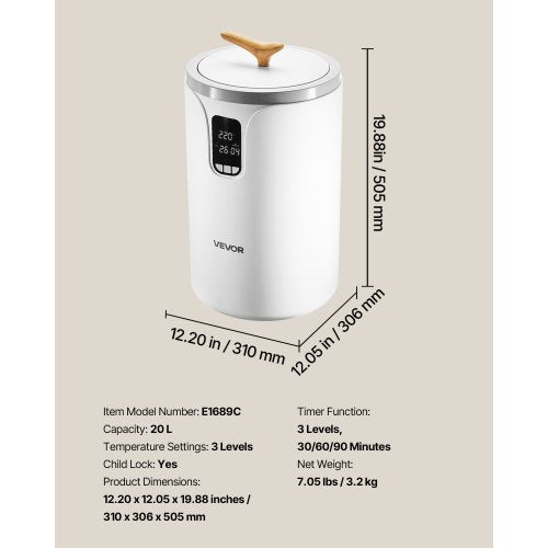 20-Liter-Handtuchwärmer mit LED-Anzeige, Timer und Sicherheitsverriegelung für Temperatureinstellung | EU