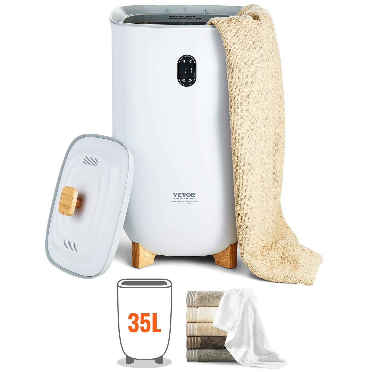 35L großer Handtuch-Trockeneimer mit LED-Bildschirm, Trocknungsfunktion und Timer, Weiß