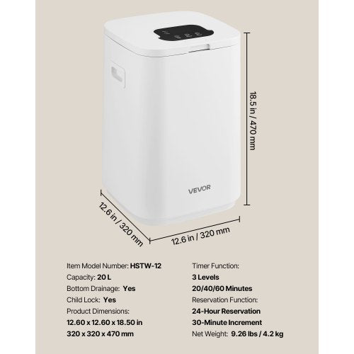 20L Handtuchtrocknereimer mit LED-Anzeige 4 Haken und Sicherheitsverschluss weiß | EU