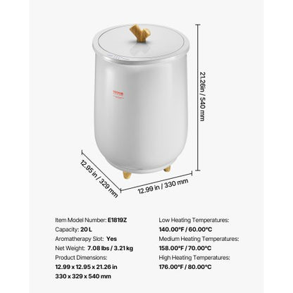 20L Handtuchwärmereimer mit LED-Licht, Timer und Temperatureinstellung, grau | EU