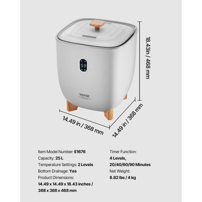 25L Handtuchwärmer Eimer mit LED-Anzeige Timer und Temperatureinstellung grau | EU