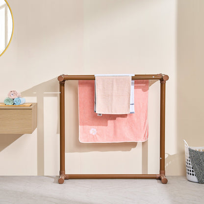 Towel Rack, 5 Bars Outdoor PVC Towel Holder, Floor Standing Pool Towel Hanger Stand with Clips, Bag & Hook, Outdoor Indoor Quilt Drying Rack Organizer, Ideal for Poolside, Bathroom, Spa, Brown