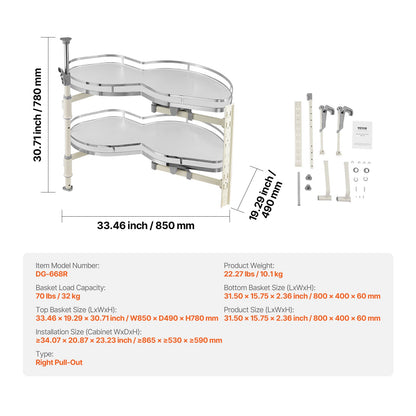 Eckschrank mit 2 Ebenen, Schwingtür rechts, Auszieh-Soft-Close-Organizer