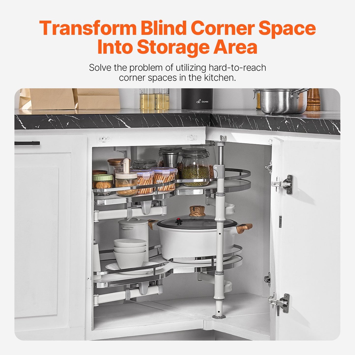 Eckschrank mit 2 Ebenen, Schwingtür links, Auszieh-Organizer mit Soft-Close-Funktion