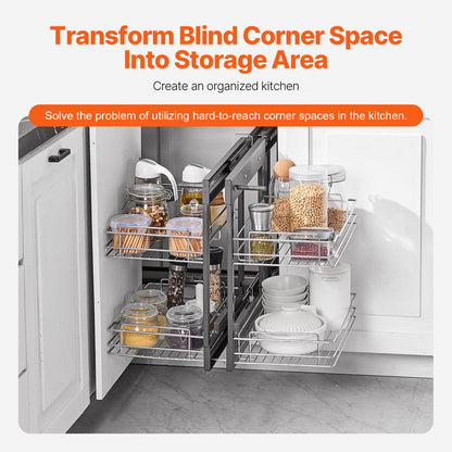 2 Tier Blind Corner Pull Out Organizer Krom Köksskåp Korg