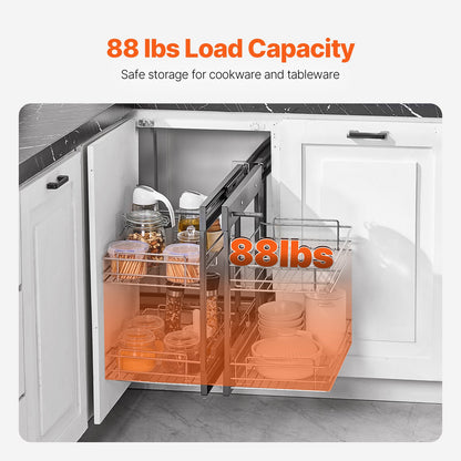 2 Tier Blind Corner Pull Out Organizer Krom Köksskåp Korg