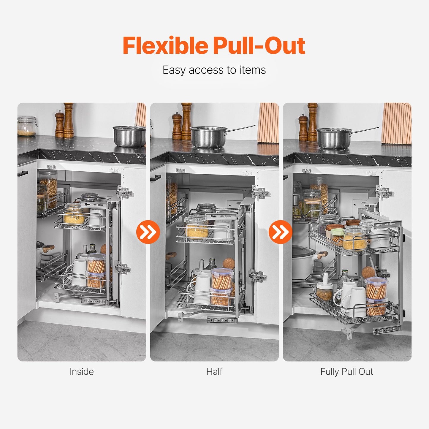 2-stufiger Auszieh-Organizer für blinde Ecken, Chrom, für Küchenschränke