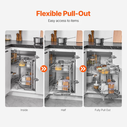 2-stufiger Auszieh-Organizer für blinde Ecken, Chrom, für Küchenschränke