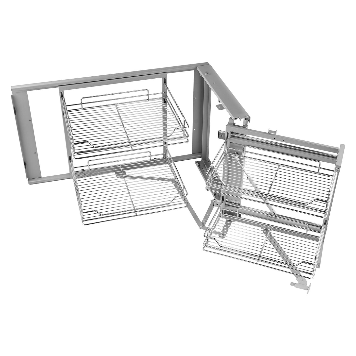 18"W Opening Blind Corner Pull Out Organizer, 2 Tier 4 Shelf Kitchen Cabinet Organizer, Magic Chrome Carbon Steel Storage Basket, Slide Out Storage Organizer, Left & Right Open Compatible