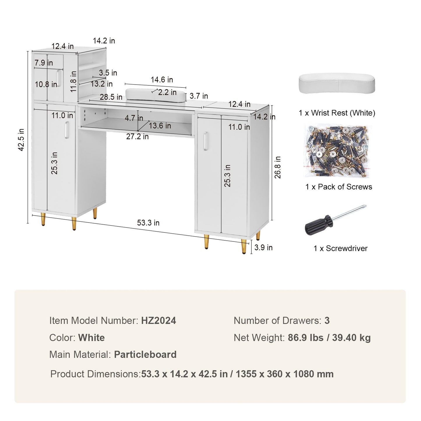 Maniküre-Tisch-Nagel-Schreibtisch-Make-up-Ankleidestation mit Handballenauflage