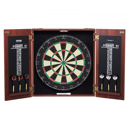 Dartboard and Cabinet Set, Ready-to-Play Bundle Official Size Dartboard Cabinet, Steel Tip Dart Hideaway Cabinet, Features Easy Assembly, Complete with All Accessories, Perfect for Cricket Games