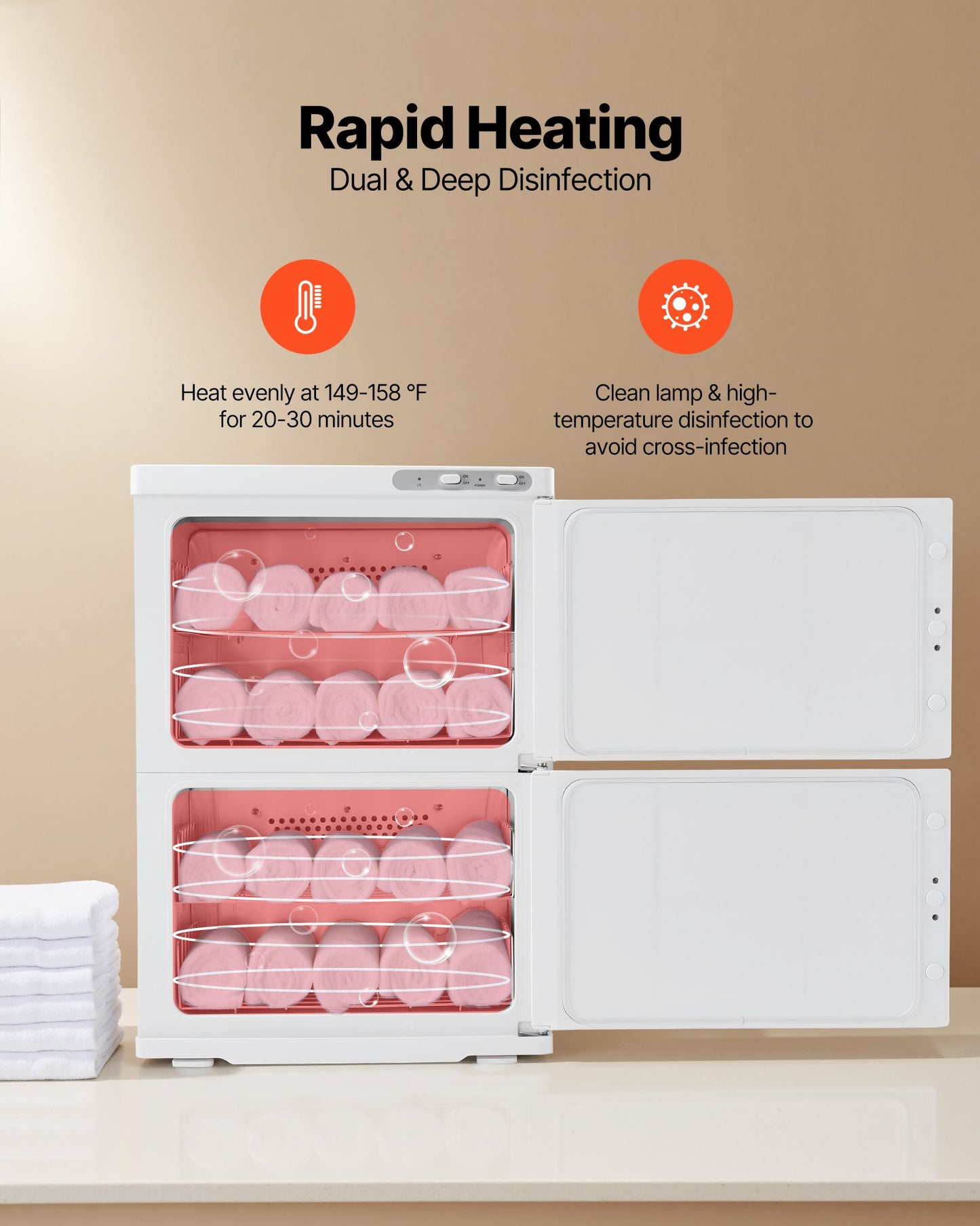 Hot Towel Warmer, 10 gal Large Capacity 2-Tier Towel Warmer Cabinet with Clip & 4 Stainless Steel Racks, Holds up 48 Towels, All-Round Heating Cabinet for Spa, Barber, Manicures, Massage, Salon